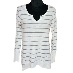 American Rag Cie Top Shirt Medium M White Gray Stripe Waffle Knit Lightweight